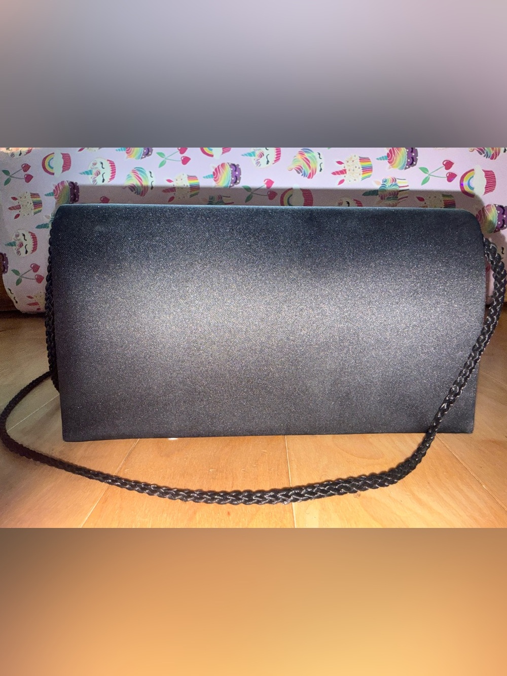Elegant Black Satin Clutch with Pearl Accent - Picture 2 of 5